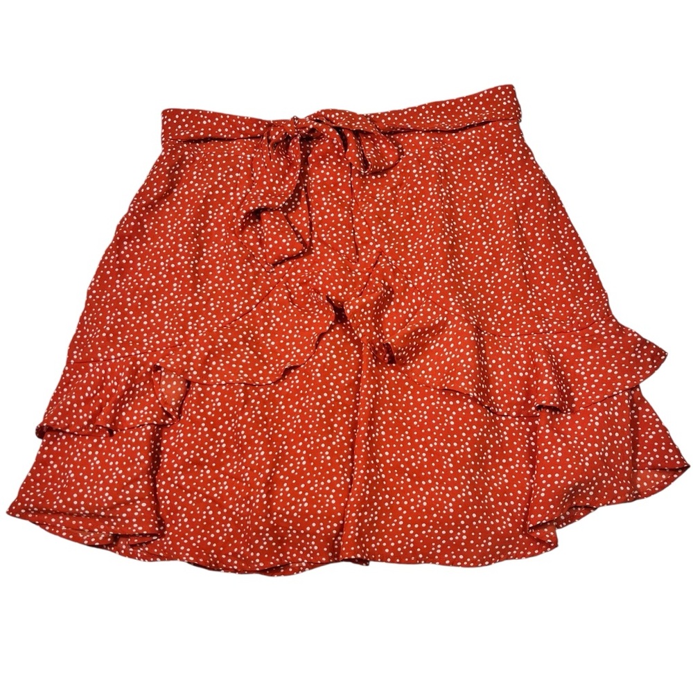 Altar'd State Orange White Polka Dot Ruffle Wrap Waist Mini Skirt Small S Party